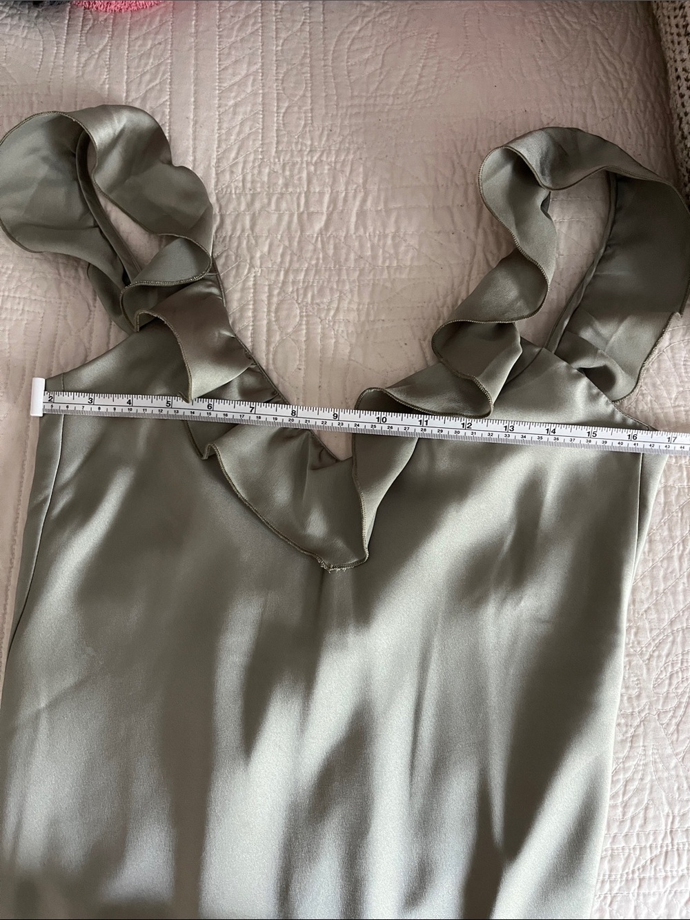 Show Me Your Mumu Serene Slip Dress Moss Green Luxe Satin Ruffle Midi Size XS - Picture 6 of 11